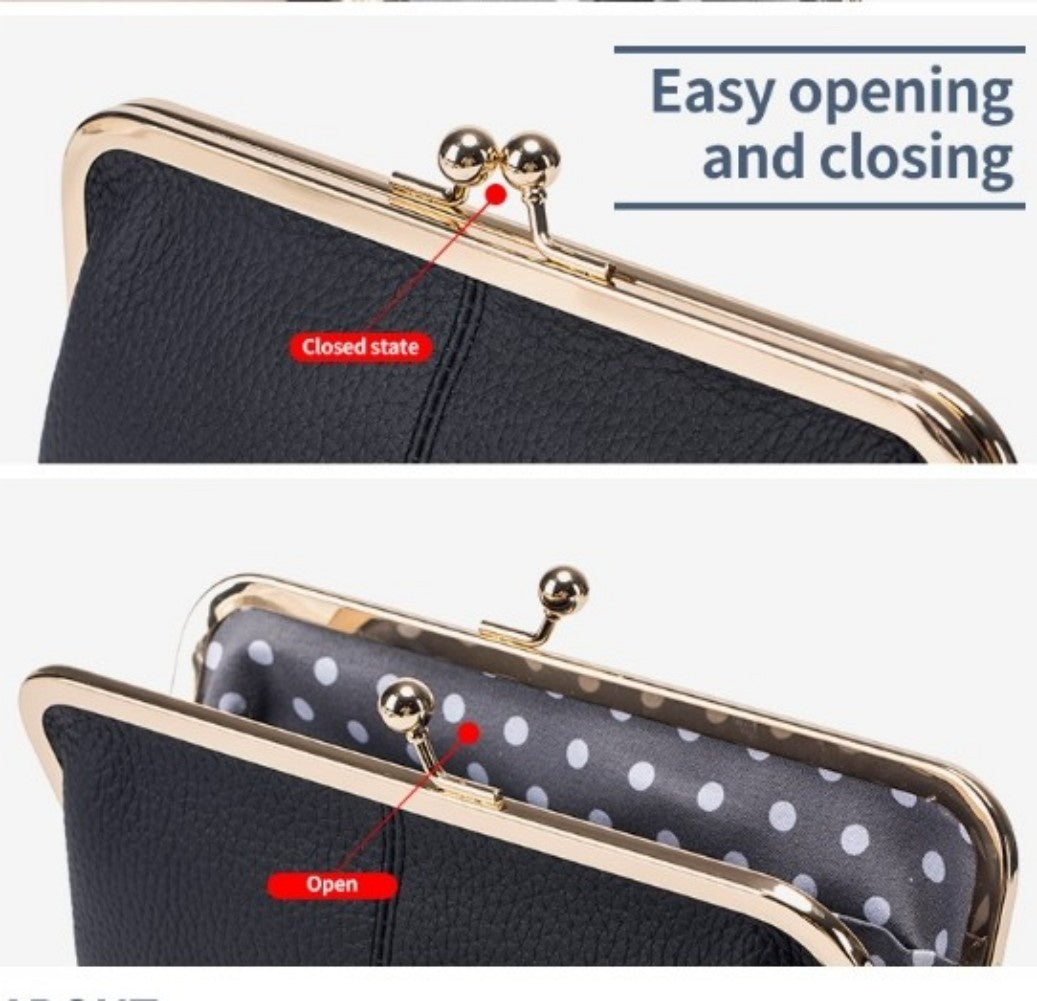 Wallet For Women, Genuine Leather Coin Purse Kiss Lock Wallets With Zipper Coin Pocket, Multi-card Slots Card Holder