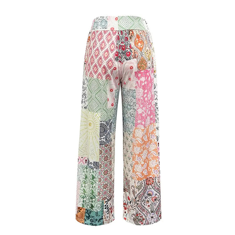 Women's Geometric Print High-Waisted Wide-Leg Pants
