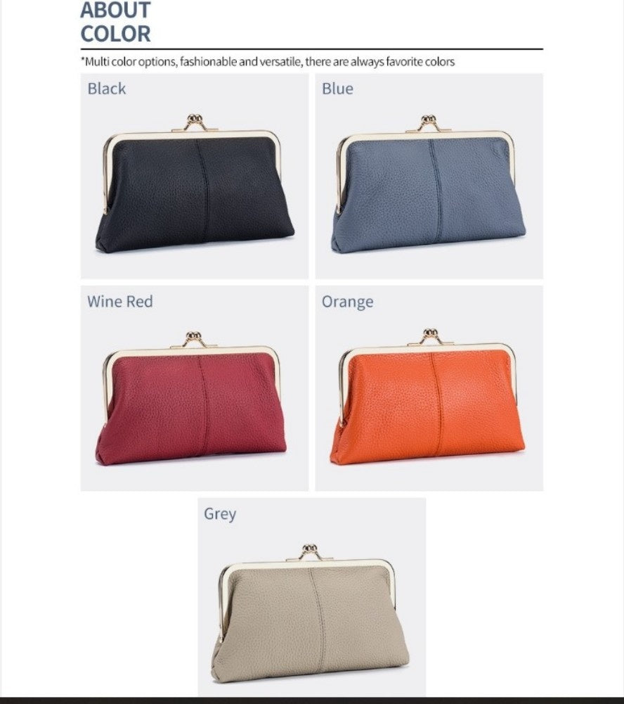 Wallet For Women, Genuine Leather Coin Purse Kiss Lock Wallets With Zipper Coin Pocket, Multi-card Slots Card Holder