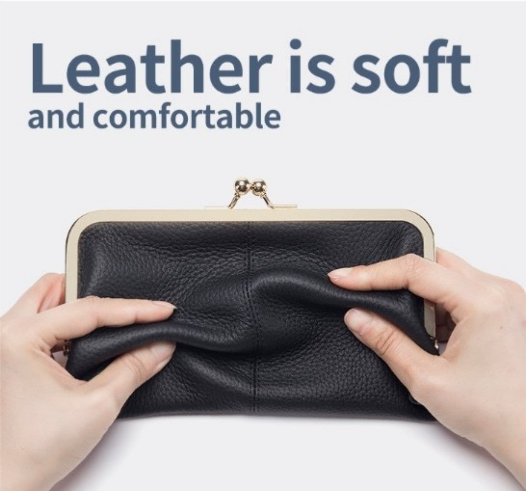 Wallet For Women, Genuine Leather Coin Purse Kiss Lock Wallets With Zipper Coin Pocket, Multi-card Slots Card Holder