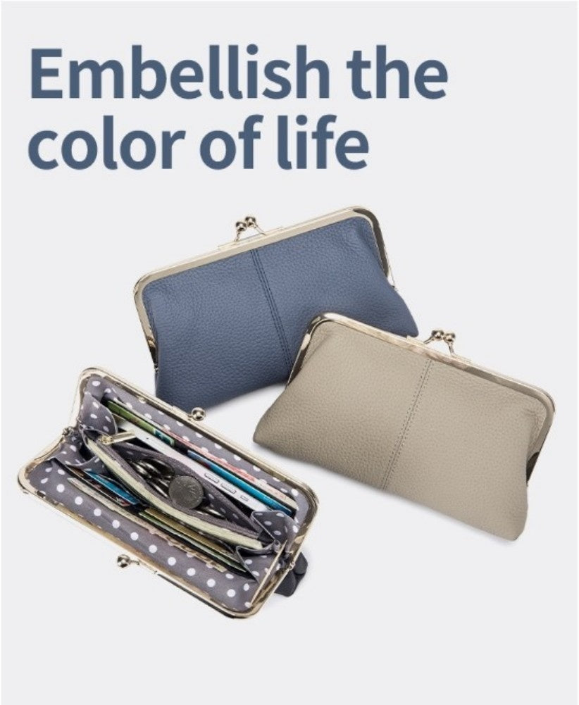 Wallet For Women, Genuine Leather Coin Purse Kiss Lock Wallets With Zipper Coin Pocket, Multi-card Slots Card Holder