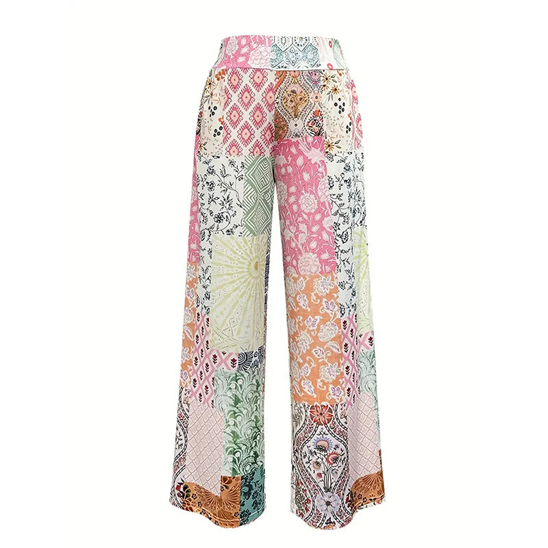Women's Geometric Print High-Waisted Wide-Leg Pants
