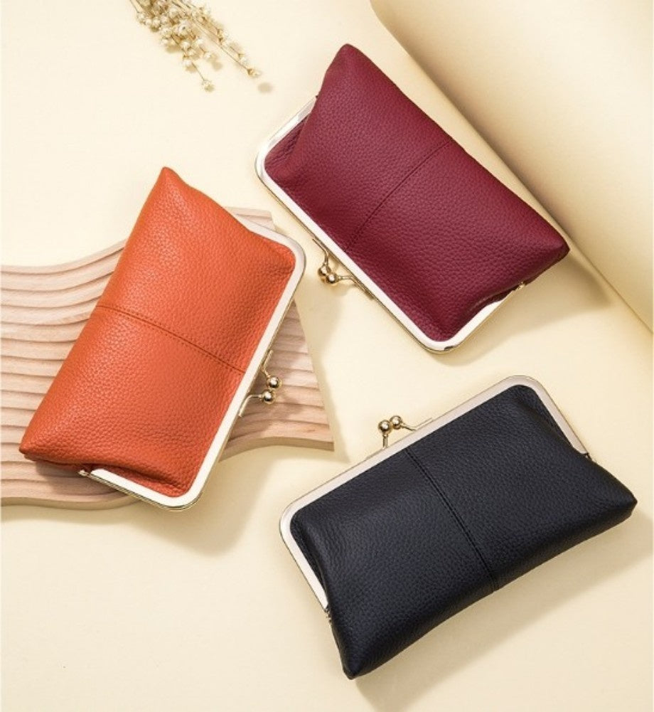 Wallet For Women, Genuine Leather Coin Purse Kiss Lock Wallets With Zipper Coin Pocket, Multi-card Slots Card Holder