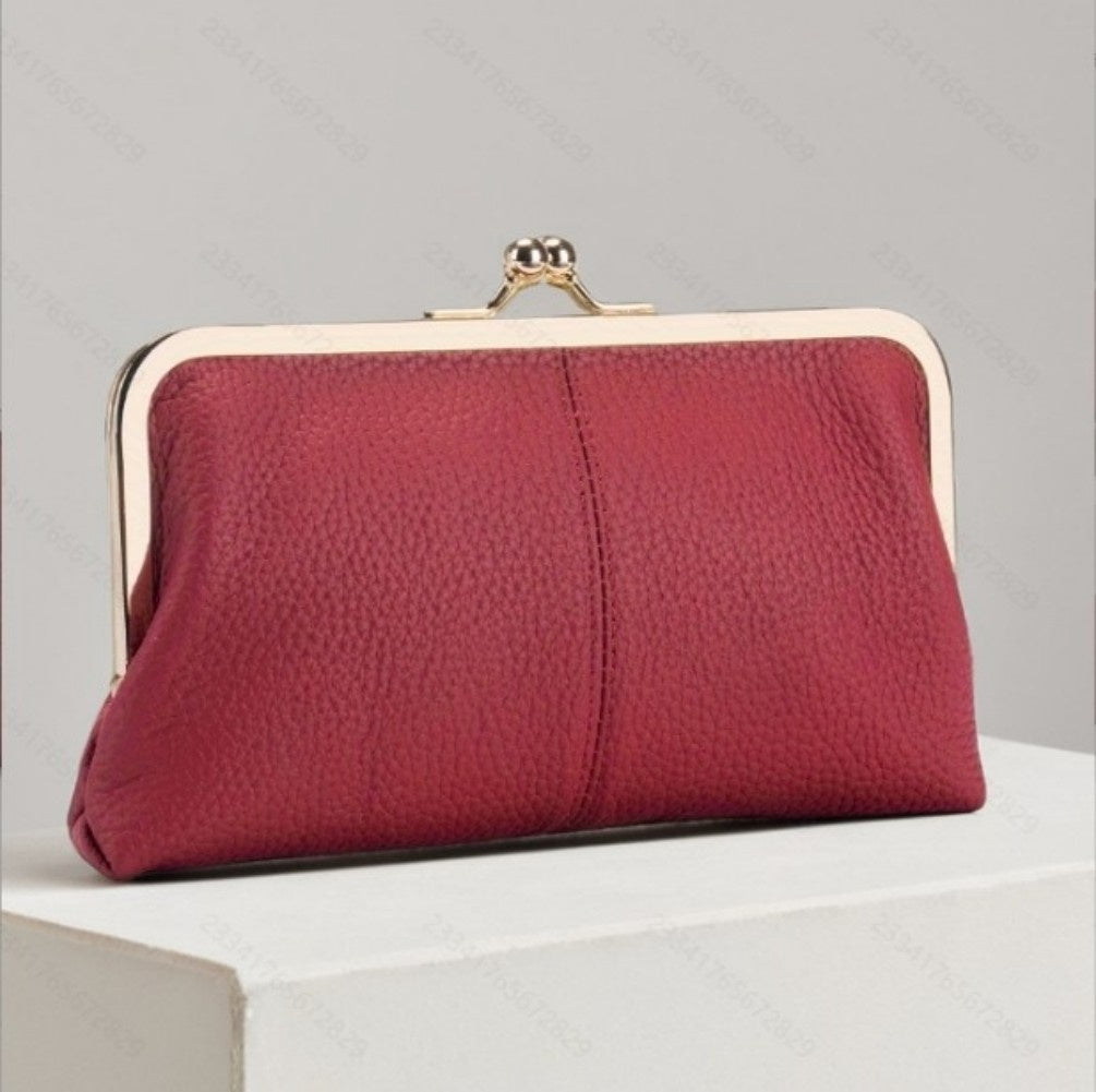 Wallet For Women, Genuine Leather Coin Purse Kiss Lock Wallets With Zipper Coin Pocket, Multi-card Slots Card Holder