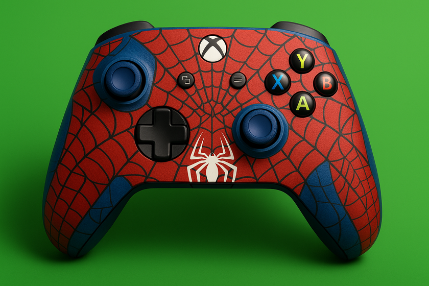 create a image x-box controller spider man addition and background gree 