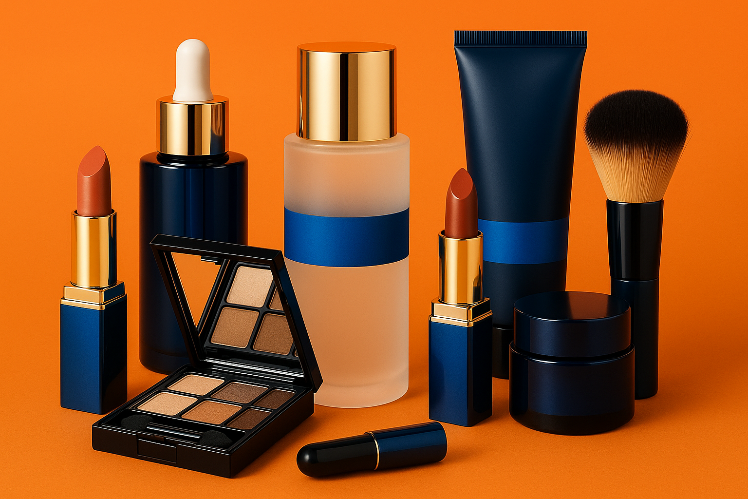 only cosmetic imsge blue band orange background